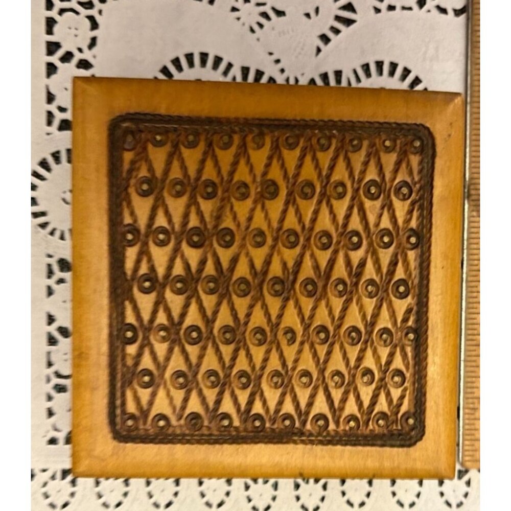 Vintage Hand Carved Wood Hinged Jewelry Trinket Storage Box Made in Poland